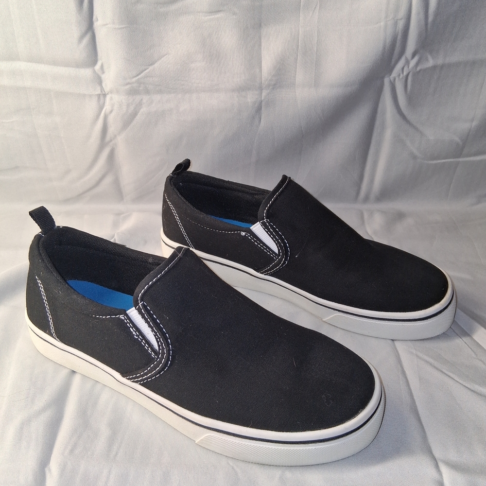 wonder nation Black Slip-On Canvas Flats with White Trim